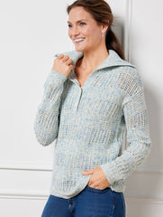 TWO TONE OPEN STITCH SAILOR COLLAR SWEATER - SPRAY TAPE | Talbots for sale