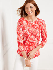 EMBERGLOW/WHITE CREWNECK SWEATER - BRUSHED PAISLEY | Talbots discount
