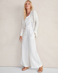 WHITE/IRIS ORGANIC COTTON SPACEDYE CARDIGAN | Talbots sale