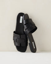 BLACK|TUSCAN OLIVE|VACHETTA LEATHER THREADED CUT-OUT SLIDES | Talbots sale