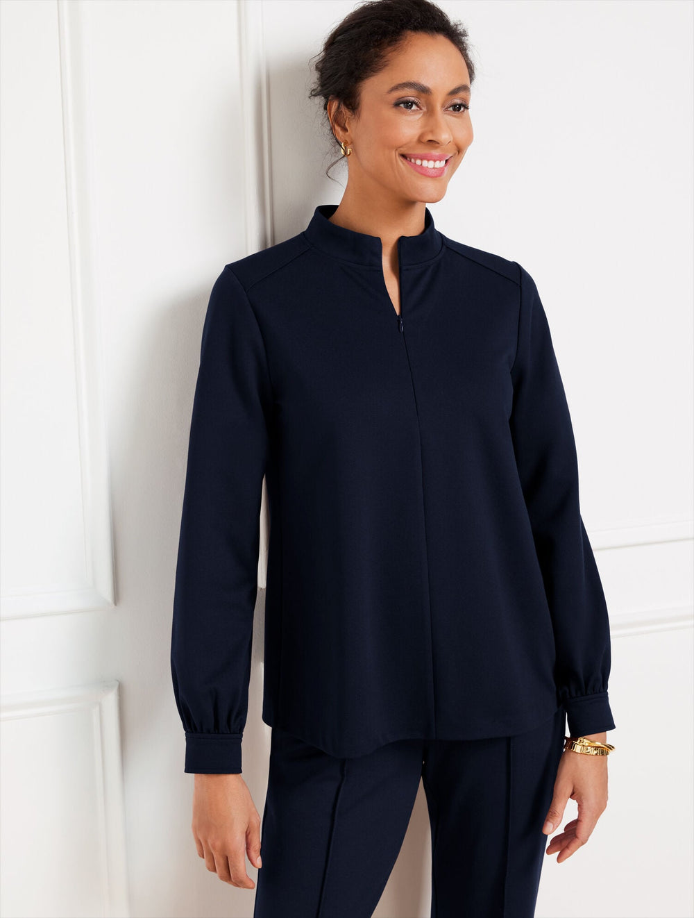BLACK|COFFEE BEAN|INDIGO PASSPORT PONTE ZIP MOCKNECK PULLOVER | Talbots online