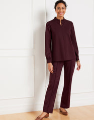 BLACK|COFFEE BEAN|INDIGO PASSPORT PONTE ZIP MOCKNECK PULLOVER | Talbots online