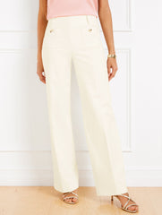 IVORY TEXTURED COTTON WIDE LEG PANTS | Talbots for sale
