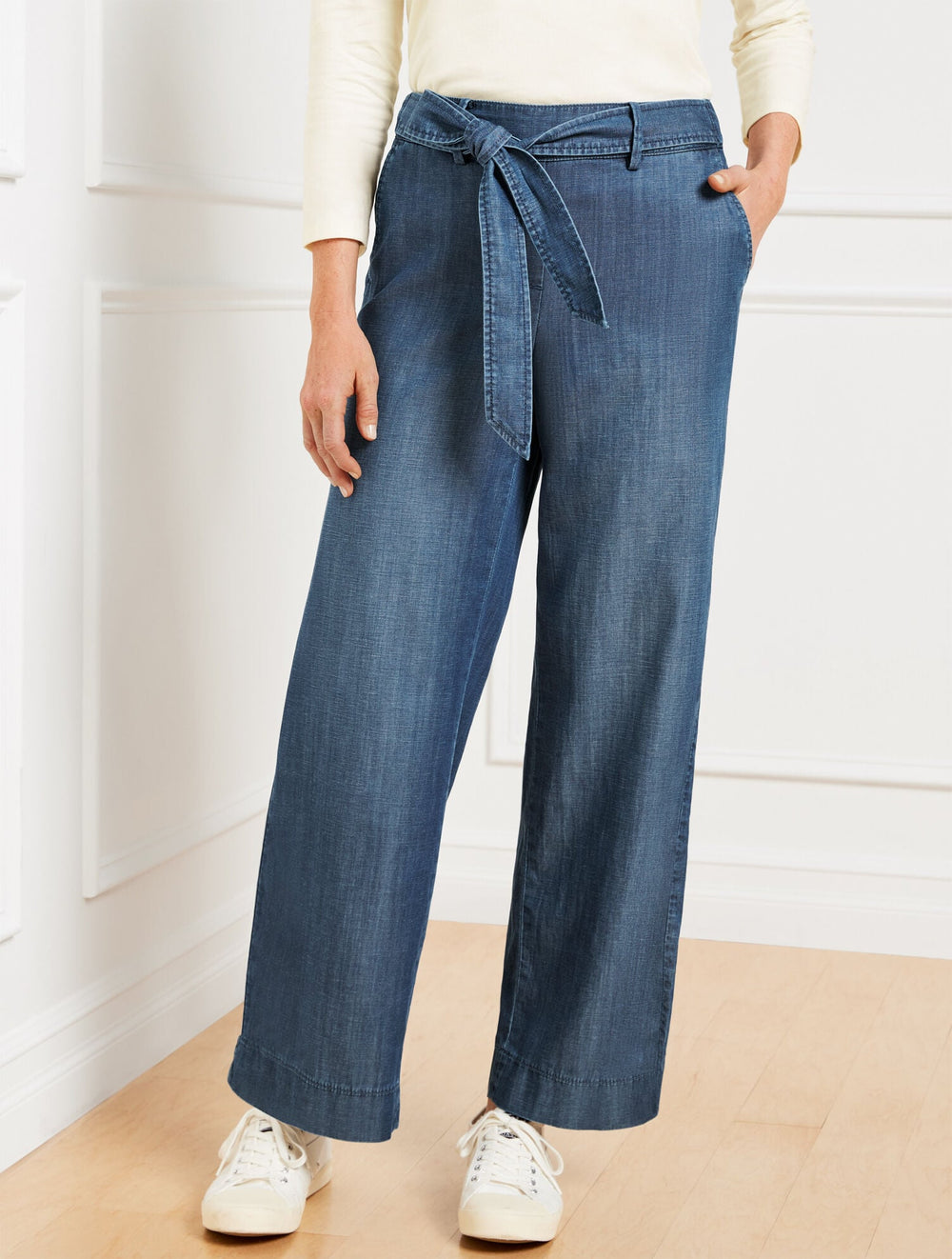 KALI BELTED WIDE ANKLE PANTS - KALI WASH | Talbots on sale