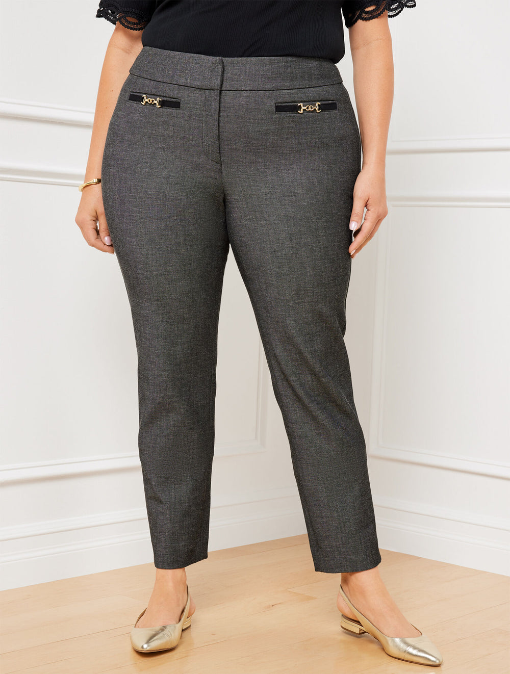 BLACK MULTI PLUS EXCLUSIVE TALBOTS CHATHAM SLIM ANKLE PANTS - SHARKSKIN | Talbots discount