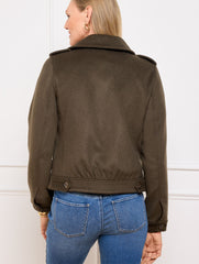 DEEP OLIVE BRUSHED WOOL BLEND BOMBER JACKET | Talbots discount