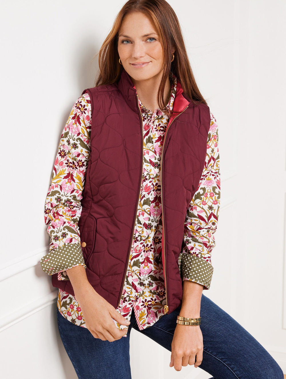 RICH BURGUNDY/HOLLY BERRY REVERSIBLE VEST | Talbots US