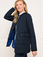 RICH BURGUNDY/MOONLIGHT|SPRUCED UP/INDIGO BLUE QUILTED COLLARLESS COAT | Talbots sale