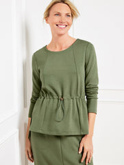 SPRING MOSS AIRKNIT STRETCH CINCHED WAIST PULLOVER | Talbots US
