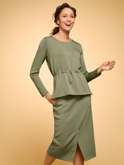 SPRING MOSS AIRKNIT STRETCH CINCHED WAIST PULLOVER | Talbots US