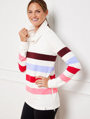 IVORY MULTI MODAL FRENCH TERRY SIDE ZIP PULLOVER - MAZE STRIPE | Talbots online