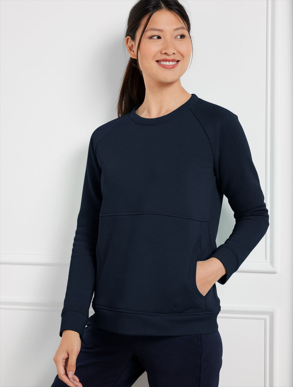 INDIGO BLUE|PALE TURQUOISE CLASSIC FRENCH TERRY CREWNECK PULLOVER | Talbots for sale