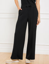 BLACK|IVORY AIRKNIT STRETCH WIDE LEG PANTS | Talbots on sale