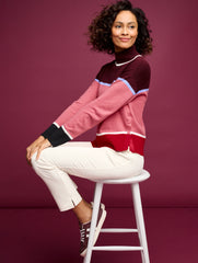 BURGUNDY BERRY MULTI MOCKNECK SWEATER - STRIPED COLORBLOCK | Talbots US