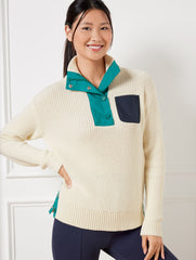 IVORY COOLMAX® SNAP HALF-ZIP SWEATER | Talbots US
