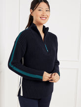 INDIGO BLUE TIPPED HALF-ZIP SWEATER | Talbots online
