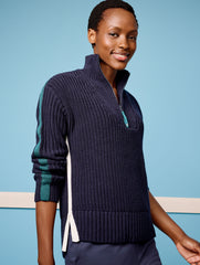 INDIGO BLUE TIPPED HALF-ZIP SWEATER | Talbots online