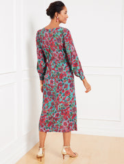 LAPIS MULTI SIDE TIE MIDI DRESS - STUNNING FLORAL | Talbots outlet