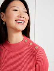 HOLLY BERRY|TALBOTS BLACK BUTTON MOCKNECK RIBBED SHIFT DRESS | Talbots online