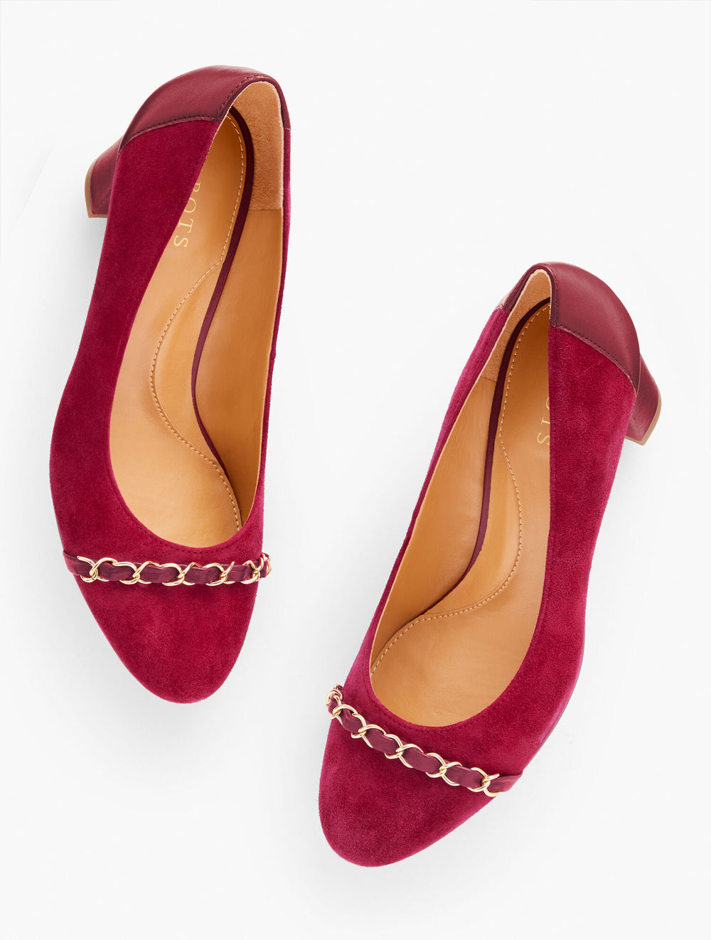 POMMEGRANATE ELLERY CHAIN BLOCK HEEL PUMPS | Talbots near me