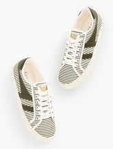 BURNT OLIVE/WHITE GOLA® MARK COX TENNIS SNEAKERS - OPULENT STRIPE | Talbots discount