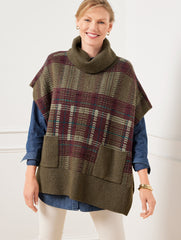 DEEP MOSS MULTI PLAID TURTLENECK PONCHO | Talbots outlet