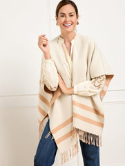 RUBY RED MULTI|TOASTED COCONUT/IVORY REVERSIBLE DOUBLE FACE RUANA | Talbots online