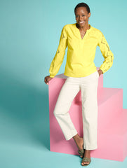 PEAR YELLOW EMBROIDERED POPLIN TOP | Talbots discount