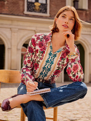 IVORY MULTI SOFT SATIN CHARMEUSE BUTTON FRONT SHIRT - STUNNING FLORAL | Talbots for sale