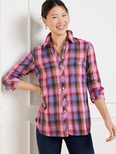 MOONLITE MAUVE MULTI METALLIC MODERN CLASSIC SHIRT - ENCHANTED PLAID | Talbots sale