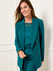 DARK TEAL CITY TWILL OPEN FRONT BLAZER | Talbots discount