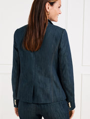 INDIGO REFINED DENIM DOUBLE BREASTED BLAZER | Talbots online