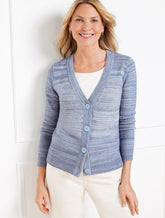 BLUE MULTI V-NECK CARDIGAN - SPACE DYE | Talbots sale