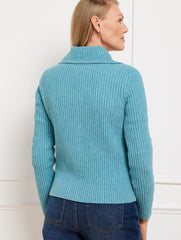 BLUE HAZE TWEED|DEEP MOSS POINTELLE KNIT SWEATER JACKET - TWEED | Talbots on sale