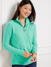 SOFT JADE CABLE KNIT HALF-ZIP SWEATER | Talbots US