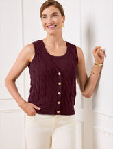 RICH BURGUNDY CABLE KNIT V-NECK SWEATER VEST | Talbots near me