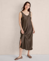 CHOCOLATE|FAWN FLOWY BIAS CUT MIDI DRESS | Talbots outlet