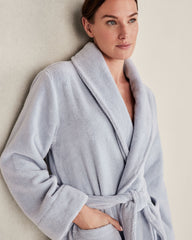 SERENITY BLUE|WHITE ORGANIC COTTON TERRY BATHROBE | Talbots US