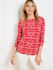 RED POP/IVORY CREWNECK TEE - BICOLOR BOUQUETS | Talbots for sale
