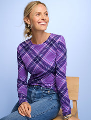 RED POP MULTI CREWNECK TEE - POINSETTIA PLAID | Talbots US