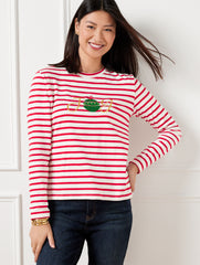 IVORY/RED POP CREWNECK TEE - JOY STRIPE | Talbots sale