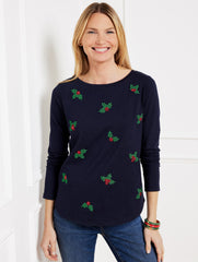 INDIGO BLUE EMBROIDERED CREWNECK TEE | Talbots US