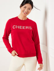 RED POP EMBELLISHED CREWNECK SWEATSHIRT - CHEERS | Talbots online