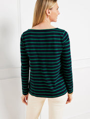 INDIGO/HIGHLAND GRN EMBROIDERED BATEAU NECK TEE - COCKTAIL | Talbots on sale