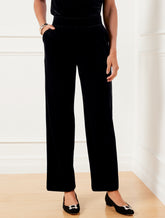 BLACK STRAIGHT LEG STRETCH VELVET PANTS | Talbots US