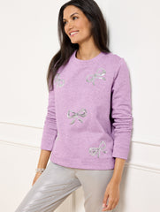 PURPLE ROSE HEATHER EMBELLISHED CREWNECK SWEATSHIRT | Talbots discount
