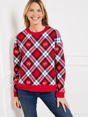 RED POP MULTI CREWNECK SWEATSHIRT - CHESTNUT PLAID | Talbots for sale
