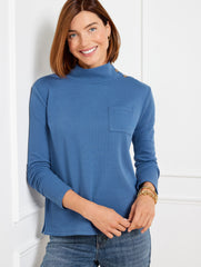 BURNT OLIVE|NAVY DUSK BUTTON MOCKNECK PULLOVER | Talbots US