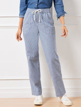 NAVY/WHITE STRAIGHT LEG DRAWSTRING PANTS - RAILROAD STRIPE | Talbots near me