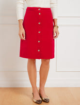RED POP VELVETEEN BUTTON FRONT A-LINE SKIRT | Talbots online